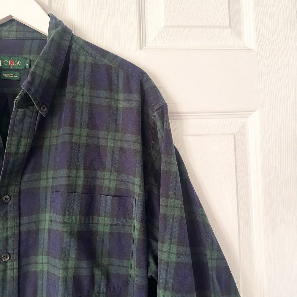 J Crew Vintage Oarman Blue Green Cotton Flannel Plaid Button Down Shirt XL Men - Picture 4 of 8